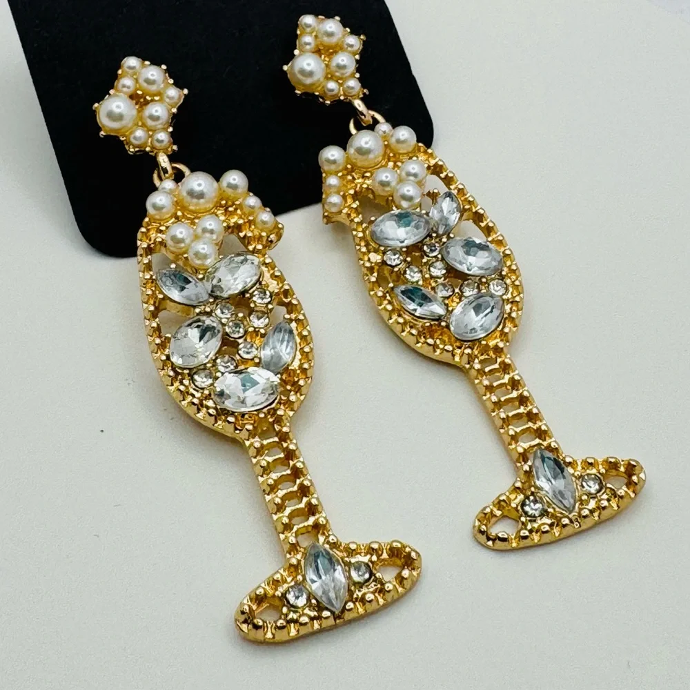 CHAMPAGNE GLASS EARRINGS NWT